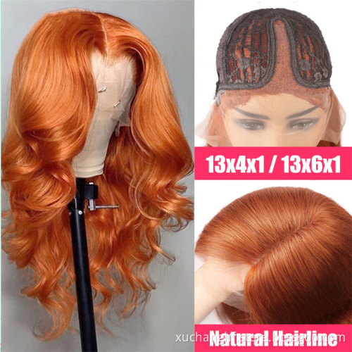 Drop Shipping Ginger Color Loose Wave Remy Human Hair Orange Body Wave Lace Frontal Wig